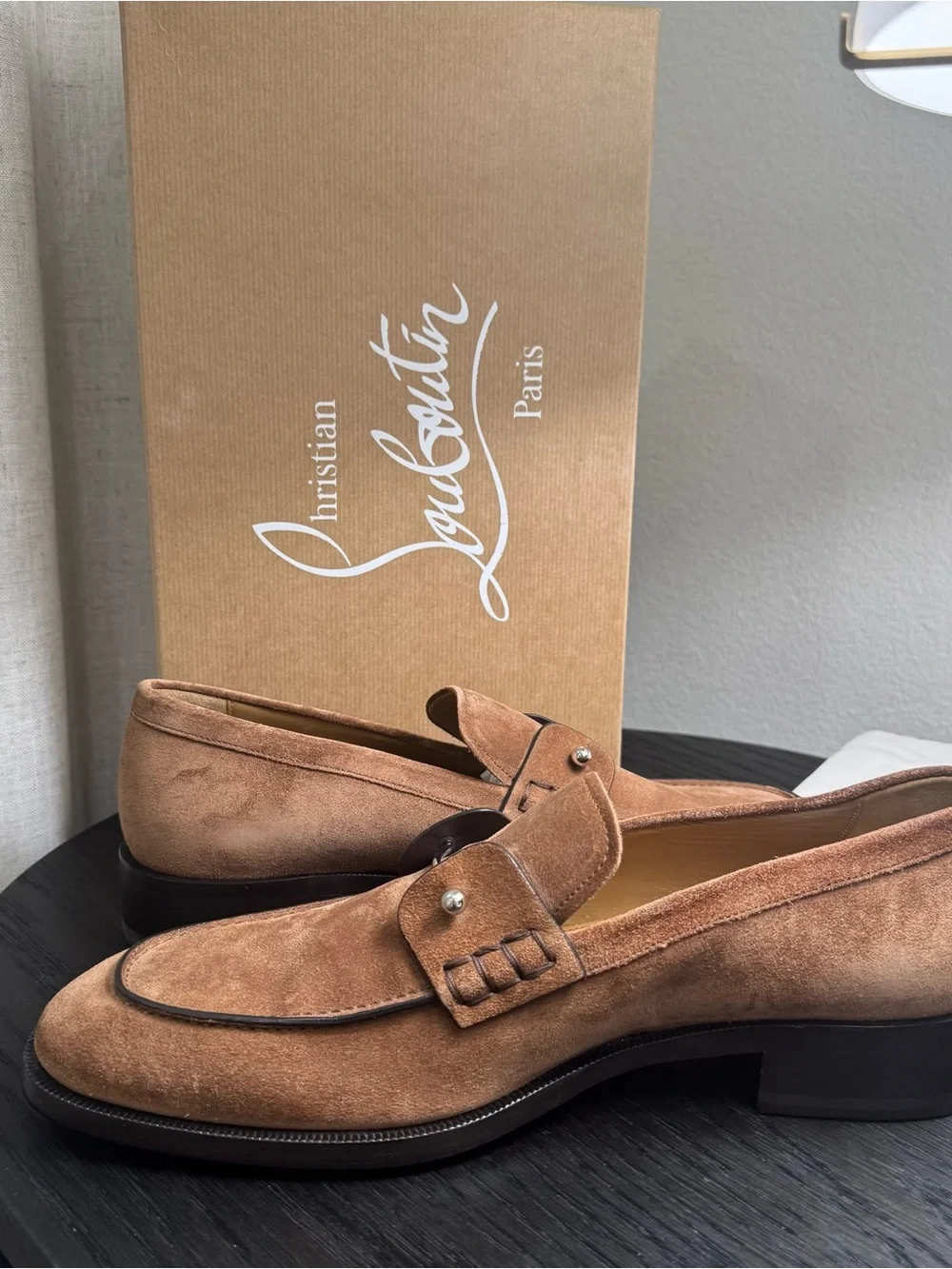Christian Louboutin Chambelimoc Loafer Dress Shoes Suede Brown 43
